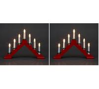 SHATCHI Traditional Wooden Pre-Lit Red Candle Bridge Light 7 Candles Bulbs Mains Window Christmas Tree Home Office Desk Light Holiday Xmas Festive Decoration (Pack of 2)