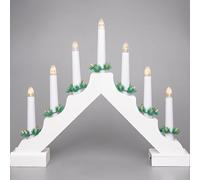 SHATCHI Traditional Wooden Pre-Lit White Candle Bridge Light 7 LEDs Bulbs - Battery Powered - Window Christmas Tree Home Office Desk Light Holiday Xmas Festive Decoration