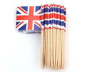 SHATCHI Union Jack Toothpicks British Sandwich Flags Food Cupcake Cocktail Sticks Picks Tableware King's Coronation Party Supplies Pub BBQ Royal Event Décor, 50pcs