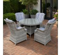 Shatchi Verona Light Grey Rattan 4 Seater Garden Dining Set With Glass Table & Cushions