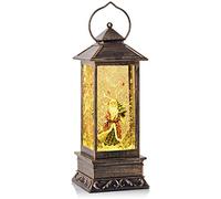 SHATCHI Water Filled Swirling Glitter Musical Lantern USB And Battery Operated LED Christmas Light Nativity Snowing Spinning Xmas Home Snow Globe Decoration Rectangle Shape Santa Scene,28 x 12cm