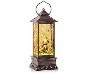 SHATCHI Water Filled Swirling Glitter Musical Lantern USB And Battery Operated LED Christmas Light Nativity Snowing Spinning Xmas Home Snow Globe Decoration Rectangle Shape Santa Scene,28 x 12cm