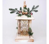 SHATCHI 32cm Battery Operated Wooden Lantern Lamp LEDs Glitter Snow Covered Indoor Christmas Decorations, Wood, Cool White