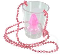 Shatchi Willy Shot Glass with Pink Bead Necklace Girls Night Out Hen Do Fun Games Fancy Dress Party Accessories Bachelorette Decorations, Clear