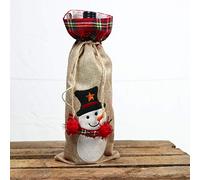 SHATCHI Wine Bottle Liquor Cover Bag with Drawstring Printed Pattern Burlap Hessian Linen Novelty Dinner Table Decorations-Reindeer/Snowman/Robin/Christmas Pudding, 15x35cm