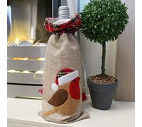 SHATCHI Wine Bottle Liquor Cover Bag with Drawstring Printed Pattern Burlap Hessian Linen Novelty Dinner Table Decorations-Reindeer/Snowman/Robin/Christmas Pudding, Cotton, 15x35cm