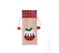 SHATCHI Wine Bottle Liquor Cover Bag with Drawstring Printed Pattern Burlap Hessian Linen Novelty Dinner Table Decorations-Reindeer/Snowman/Robin/Christmas Pudding, 15x35cm