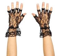 SHATCHI Women's Fingerless Lace Gloves Fancy Dress Evening Party Wedding Halloween Prop, Black, One Size