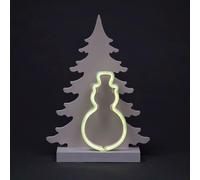 SHATCHI 40Cm Wooden Christmas Tree Decoration Pre Lit LED Neon Snowman Silhouette Scene Ornament Table Window Battery Operated
