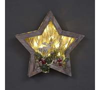 SHATCHI Wooden Christmas Reindeer Scene Tabletop Centrepiece Frame 38cm - Star Shape, Battery Operated with Micro Rice LEDs and Festive Decorations - Room Wall Table Home Xmas Decorative Gift