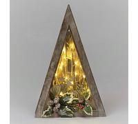 SHATCHI Wooden Christmas Reindeer Scene Tabletop Centrepiece Frame 39cm - Triangle Shape, Battery Operated with Micro Rice LEDs and Festive Decorations - Room Wall Table Home Xmas Decorative Gift