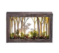 SHATCHI Wooden Christmas Reindeer Scene Tabletop Centrepiece Frame 45x29cm - Rectangle Shape, Battery Operated with Micro Rice LEDs and Festive Decorations - Room Wall Table Home Xmas Decorative Gift