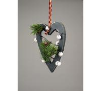 23cm Green Wooden Heart Wall Hanging Ornament Decorated with White Bells Berries and Pines Christmas Holiday Home Decorations