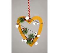 23cm Light Brown Wooden Heart Wall Hanging Ornament Decorated with White Bells Berries and Pines Christmas Holiday Home Decorations
