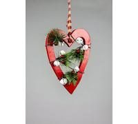SHATCHI 23cm Red Wooden Heart Wall Hanging Ornament Decorated with White Bells Berries and Pines Christmas Holiday Home Decorations, 18x1.2x23 cm