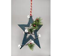 36cm Green Wooden Star Wall Hanging Ornament Decorated with White Bells Berries and Pines Christmas Holiday Home Decorations