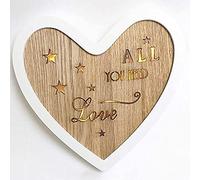 SHATCHI Wooden LED Light Up Table Frame Love Plaque Standing Christmas Office Desktop Decorations - Home/Moon/Star/Heart/Butterfly, White & Brown