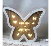 SHATCHI Wooden LED Light Up Table Frame Love Plaque Standing Christmas Office Desktop Decorations - Home/Moon/Star/Heart/Butterfly, White & Brown