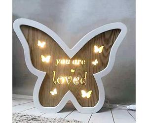 SHATCHI Wooden LED Light Up Table Frame Love Plaque Standing Christmas Office Desktop Decorations - Home/Moon/Star/Heart/Butterfly, White & Brown