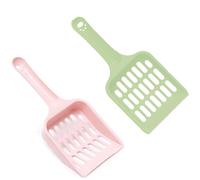 Shatore 2-Pack Strong Plastic Cat Litter Scoop Set - Durable & Easy to Clean Cat Poop Scoop for Litter Tray, Scooper for Cat Owners（Pink&Gre