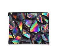 Shattered Glass Makeup Bag, Iridescent Prism Pattern Cosmetic Travel Pouch for Women, Portable Zipper Organizer for Skincare, Ideal Gift for Festivals & Summer, iridescent, 7x9 Inch, Glass