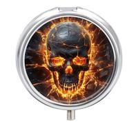 Shattering of Skull Travel Pill Box Case 3 Compartment Cute Pill Organizer Metal Pill Holder with Mirror Small Medicine Organizer Daily Pill Container for Purse Pocket Portable Meds Box