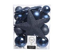 Shatterproof 33 Piece Assorted Midnight Blue/Navy Blue - Christmas Tree Baubles/Decorations & Matching TREE TOPPER