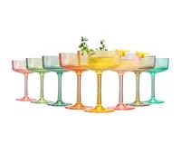 Shatterproof Acrylic Ribbed Vintage Art Deco Martini, Champagne & Cocktail Bright Pastels Color Plastic Tritan Coupe Glasses | Set of 8 | 8 oz Ripple Classic Cocktail Indoor & Outdoor, European Style