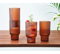 Shatterproof Acrylic Tall Drinking Glasses Set, European Style, Dishwasher Safe, Ribbed | Set of 4 | Fluted Tritan, Unbreakable BPA-free Plastic, Reusable Stackable Glassware 14.5oz - Burnt Orange