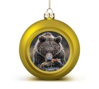 Shatterproof Christmas Ball Ornaments - Bear Eats Fish Christmas Tree Decorations, Golden Hanging Xmas Balls for Tree Decor, Holiday Wedding Party Decorative Pendants 2.4 Inch
