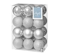 Shatterproof Christmas Baubles 24 Pack 60mm Premier Christmas Tree Decoration, matt, shinny and glitter baubles (Silver 5474)