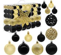 Shatterproof Christmas Baubles Set - Gold Black 3/4/6cm