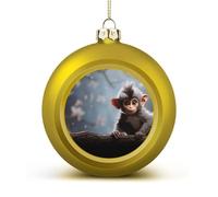 Shatterproof Christmas Cute Monkey Ball Ornaments 1.6" Golden Christmas Balls for Tree Decor Lightweight Plastic Baubles with Gold String for Xmas Tree Holiday Party Decorations