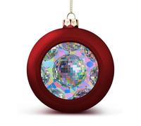 Shatterproof Christmas Disco Ball Pattern Ball Ornaments 1.6" Red Christmas Balls for Tree Decor Lightweight Plastic Baubles with Gold String for Xmas Tree Holiday Party Decorations