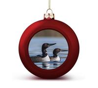 Shatterproof Christmas Loon Birds Ball Ornaments 1.6" Red Christmas Balls for Tree Decor Lightweight Plastic Baubles with Gold String for Xmas Tree Holiday Party Decorations
