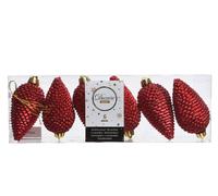 Shatterproof Christmas Red Glitter Pine Cone 8cm Pack of 6 - Christmas