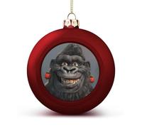 Shatterproof Christmas Smiling Gorilla Ball Ornaments 1.6" Red Christmas Balls for Tree Decor Lightweight Plastic Baubles with Gold String for Xmas Tree Holiday Party Decorations