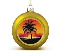 Shatterproof Christmas Sunset Palm Ball Ornaments 1.6" Golden Christmas Balls for Tree Decor Lightweight Plastic Baubles with Gold String for Xmas Tree Holiday Party Decorations