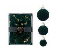 Shatterproof Flocked Christmas Baubles Set 42Pcs 1.18-1.96in 3 Sizes | Soft matte flocked texture rich vintage look pre-assembled gold cap easy to hang assorted green red pink purple blue
