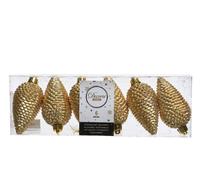 Shatterproof Light Gold Glitter Pine Cone 8cm Pack of 6 - Christmas