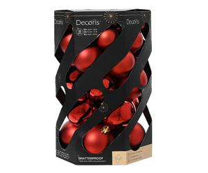 Shatterproof Mixed 30 Christmas Baubles - RED - Various Sizes