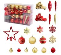Shatterproof Plastic Christmas Baubles 102PCS Red Gold Set | Vibrant red gold colors, hand-painted details, classic festive look, 102-piece variety pack, plastic construction
