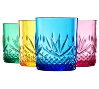 Shatterproof Tritan Stemmed Fancy Whiskey & Wine Tumbler Glasses Goblets, Resalable | 4 Set | Bright Colors Glass Lookalike, Crystal Color Acrylic Drinkware, Reusable Unbreakable BPA-free plastic 11oz