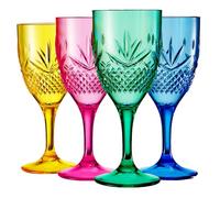 Shatterproof Tritan Stemmed Fancy Wine Glasses Goblets, Resalable | 4 Set | Bright Colors Glass Lookalike, Crystal Color Acrylic Drinkware, Reusable Unbreakable BPA-free plastic, Outdoor & Indoor 11OZ