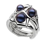 Shaun Leane Blackthorn Sterling Silver Black Pearl Triple Ring - L SLN-1156/L