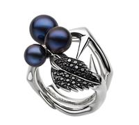 Shaun Leane Blackthorn Sterling Silver Black Spinel Pearl Leaf Ring - L SLN-1154/L
