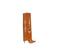 'Shauna' Knee High Fold Over Boots With Stiletto High Heel XY London Tan 6