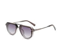 Shauna Retro Small Oval Women Luxury Sunglasses Fashion Rivets Blue Green Uv400 Men Trending Punk Sun Glasses (Grey Grey Gradient,One Size)