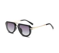 Shauna Retro Small Oval Women Luxury Sunglasses Fashion Rivets Blue Green Uv400 Men Trending Punk Sun Glasses (Black Gray Gradient,One Size)