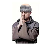 Shaved Monk Wig With Brown And Silvery Braids Adult Costume Wig For Men(Silver)